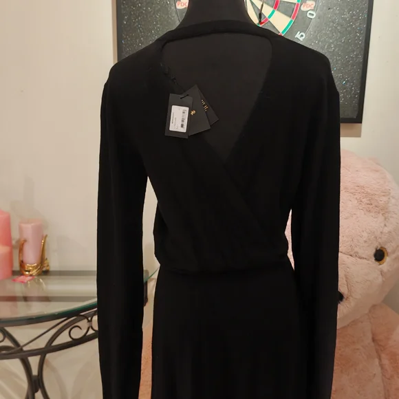 Maje Black Wool Drape Sweater Rolland Open Back Midi Dress size 1/Small 0260 - Picture 7 of 16